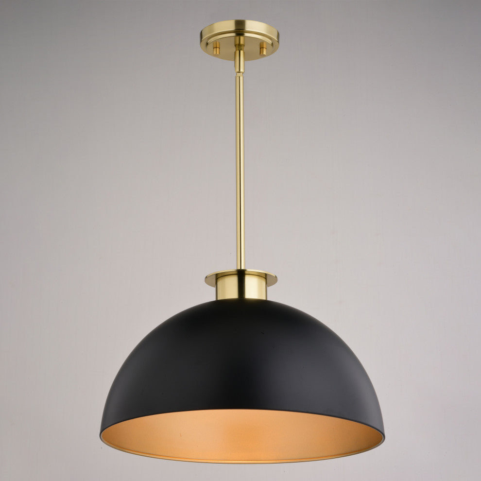 Devon 1L Matte Black and Gold Satin Brass Mid-Century Modern Pendant Light