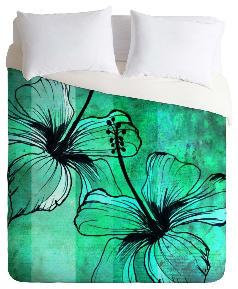 Deny Designs Sophia Buddenhagen Aqua Floral Duvet Cover - Lightweight