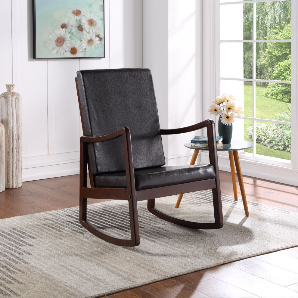 Raina Rocking Chair, Dark Brown PU and Espresso Finish