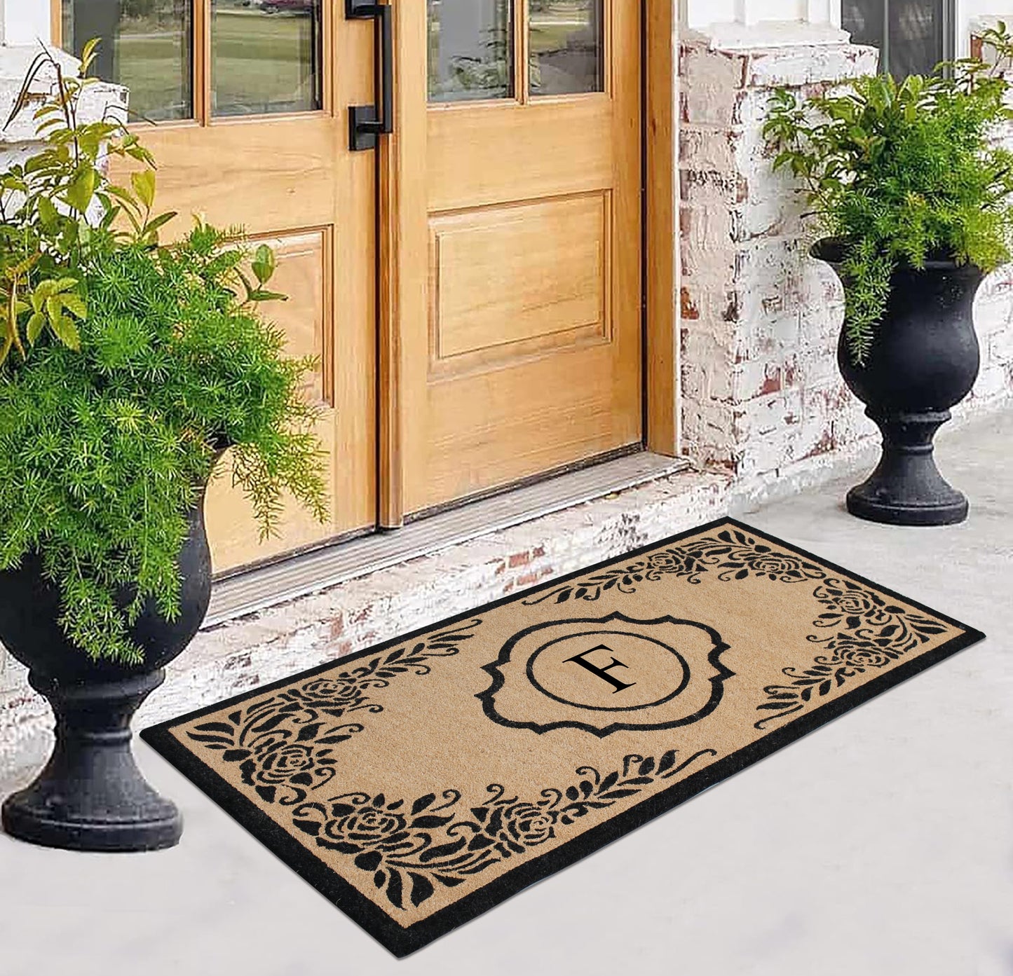 A1HC First Impression Hand Crafted Ella Entry Coir Monogrammed Double Doormat, F