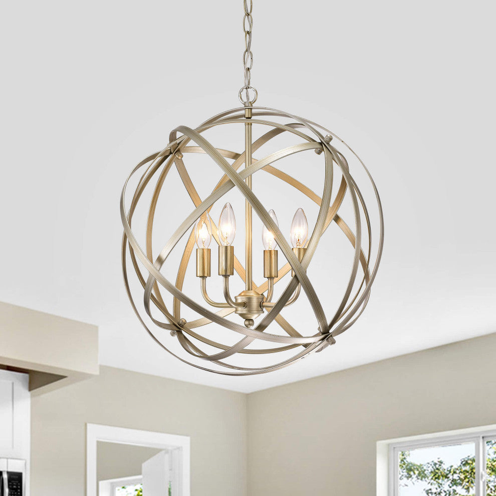 Iris Light Gold With Bronze Tone Large Orb 4-light Chandelier