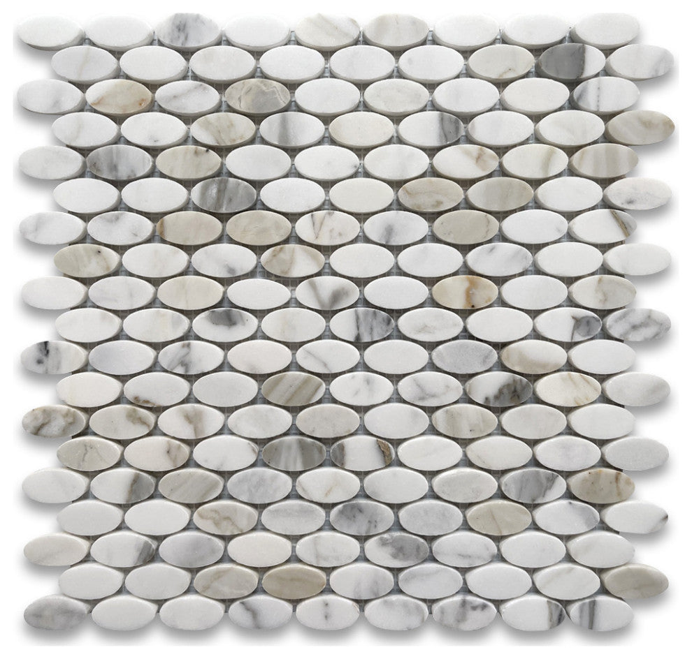 Calacatta Gold Calcutta Marble Ellipse Oval Mosaic Tile Polished, 1 sheet