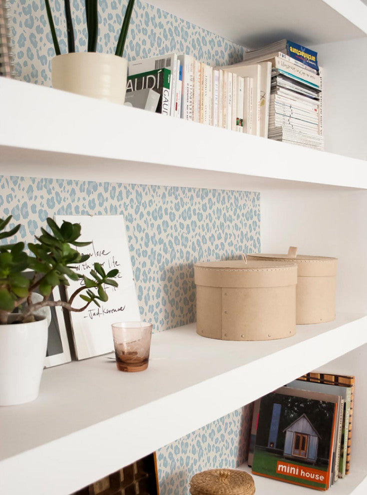 Animal Print Leopard Peel and Stick Vinyl Wallpaper, Light Blue, 24"w X 60"h