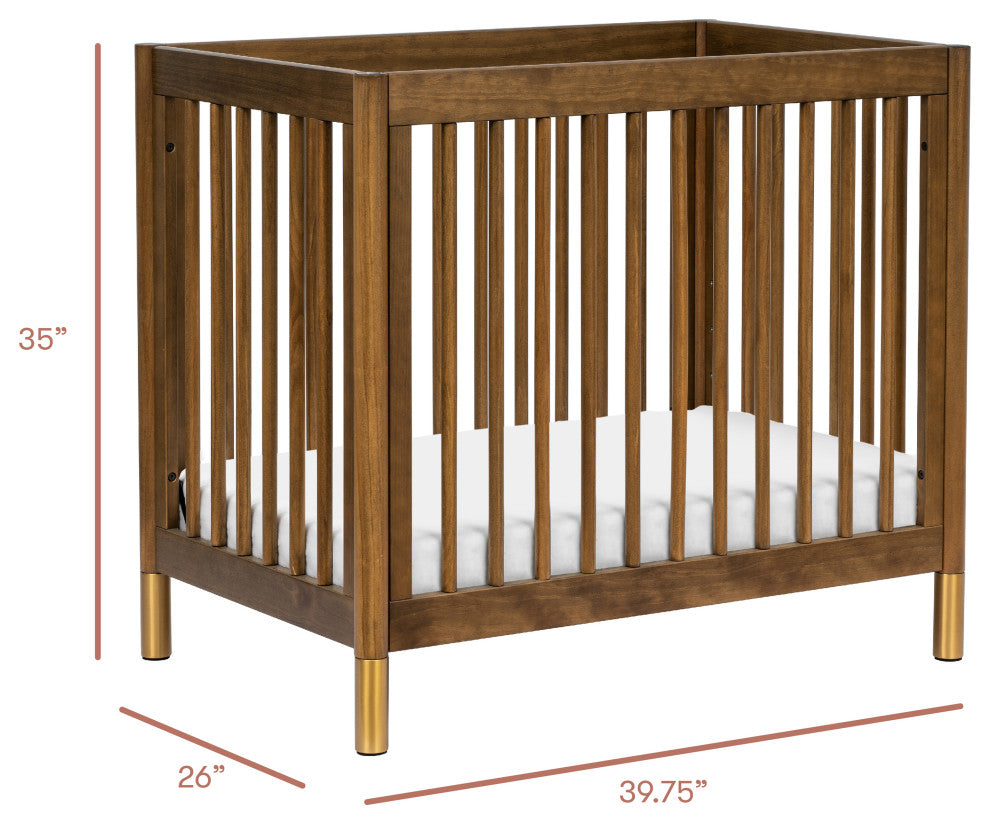 Gelato 4-in-1 Convertible Mini Crib, Natural Walnut & Gold Feet