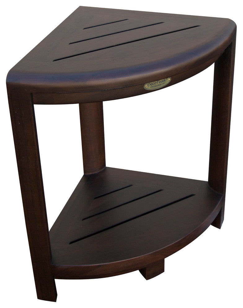 Oasis Teak Corner Shower Stool, Table With Shelf, 12"x18"