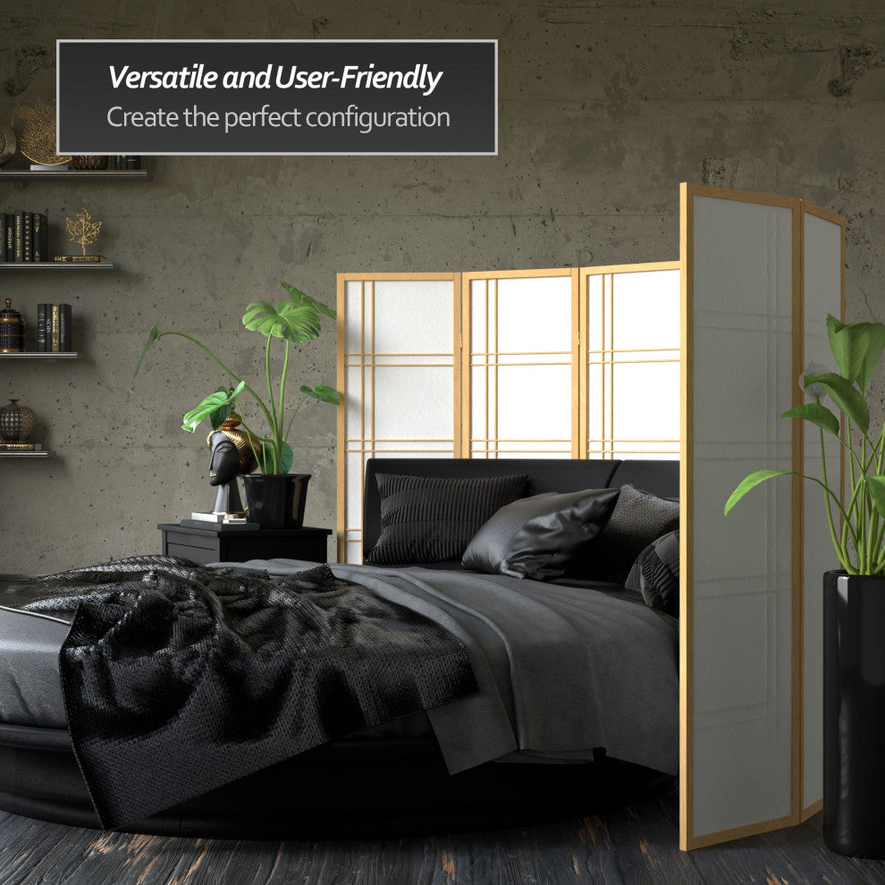 5' Tall Double Cross Shoji Screen, Natural, 4 Panels