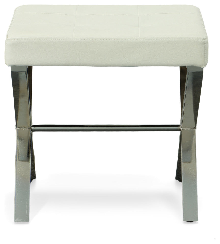 Elisabetta Vanity Bench, White and Chrome