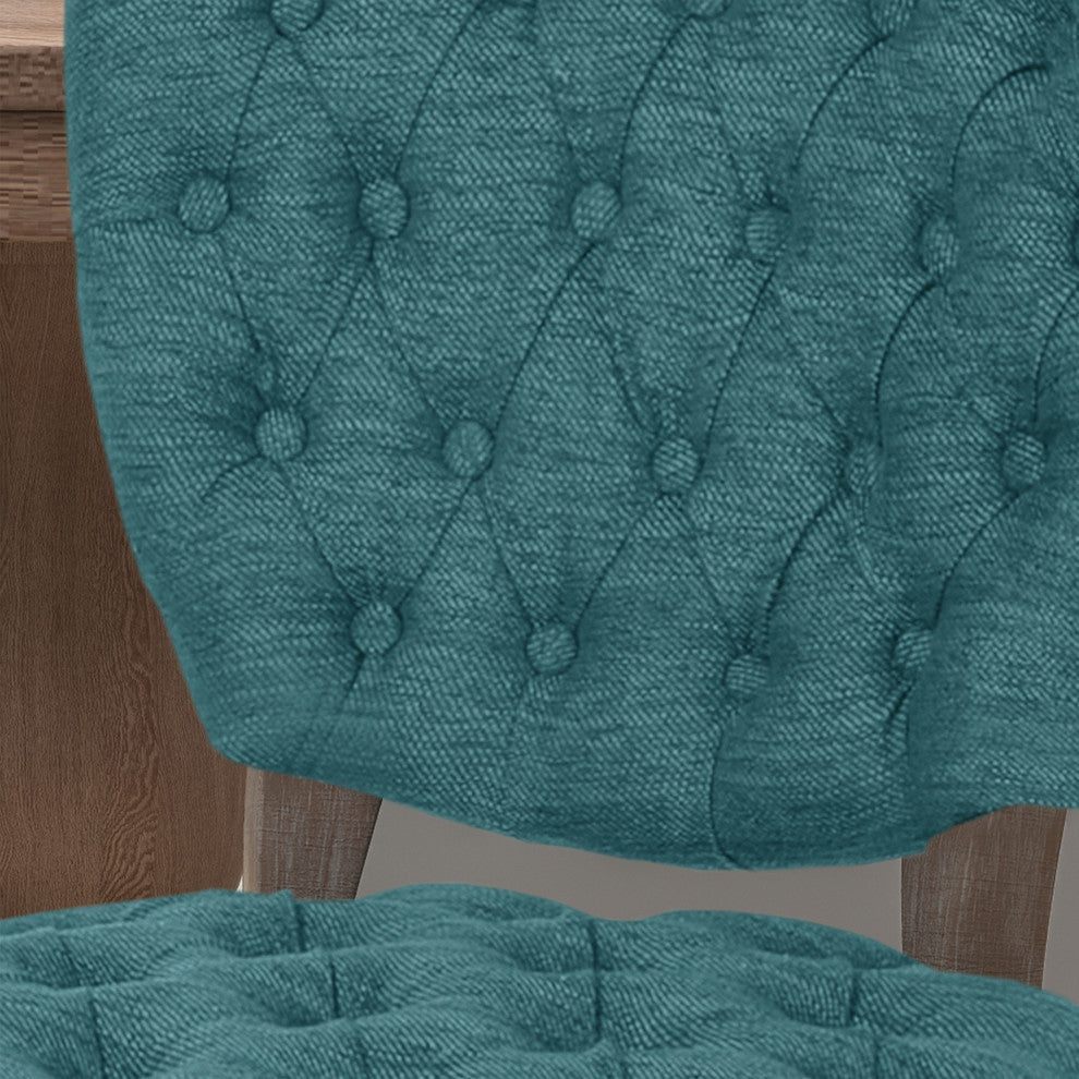 Case Tufted Dining Chair With Cabriole Legs, Set of 2, Teal, Brown Wash Finish
