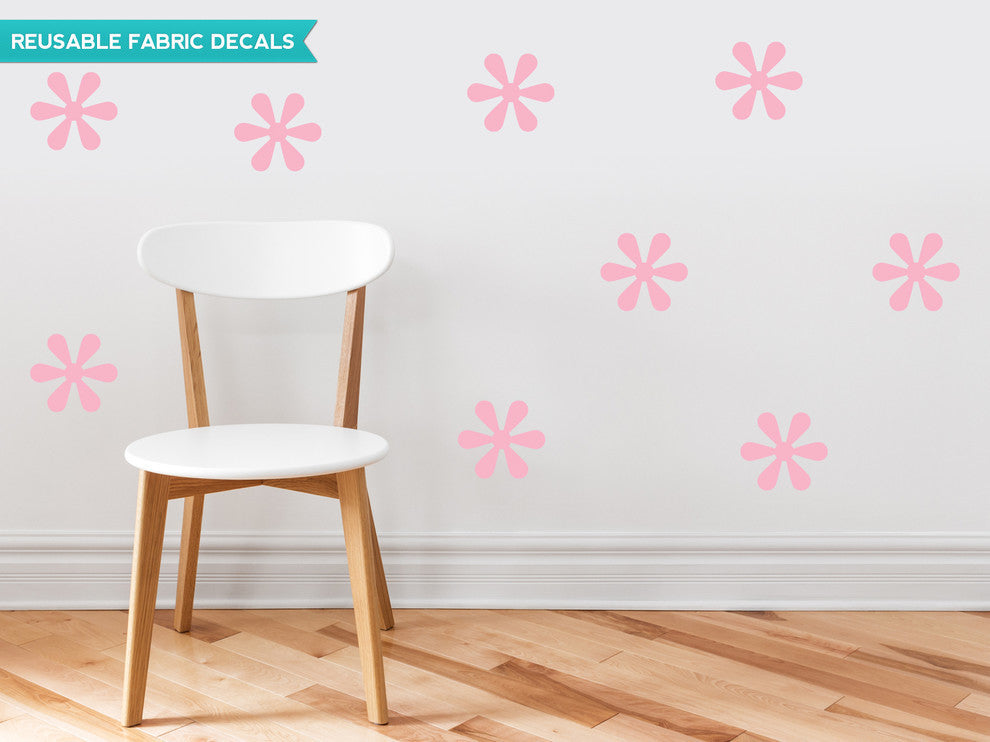 Flower Fabric Wall Decals, Set of 9 Flowers, Pink