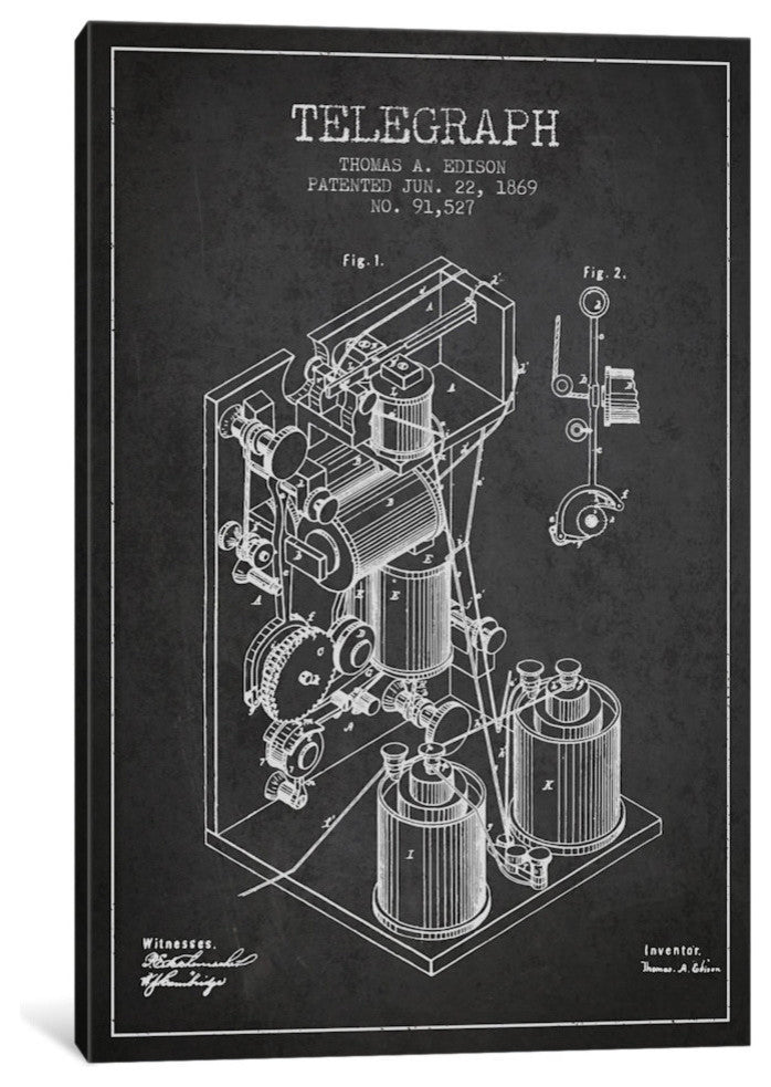 "Telegraph Charcoal Patent Blueprint" by Aged Pixel, 26x18x1.5