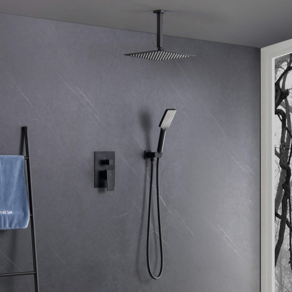 Ceiling Mounted 2-Function Shower System, Rough, Valve, Matte Black