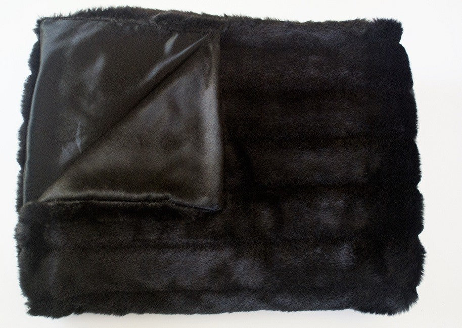 Mink Faux Fur Animal Skin Throw Blanket, Black , 5"x7"