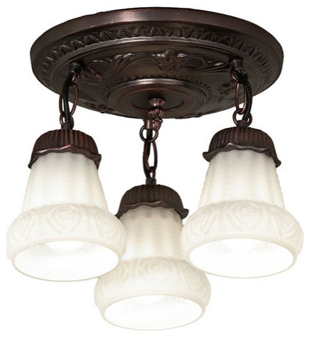 Meyda Lighting 30543 12"W White Puffy Rose 3-Light Semi-Flushmount
