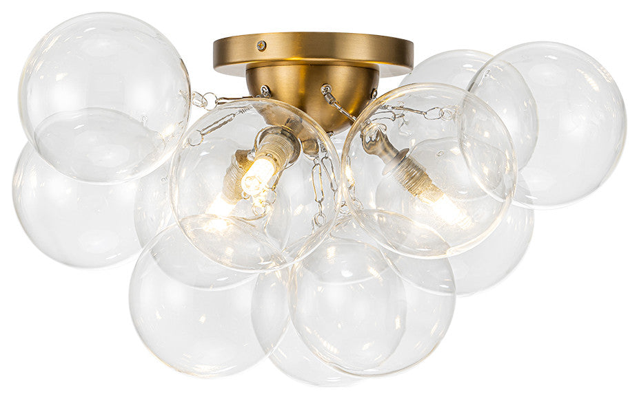Modern 3-Light Sputnik Design Clear Glass Bubble Semi Flush Mount, Brass