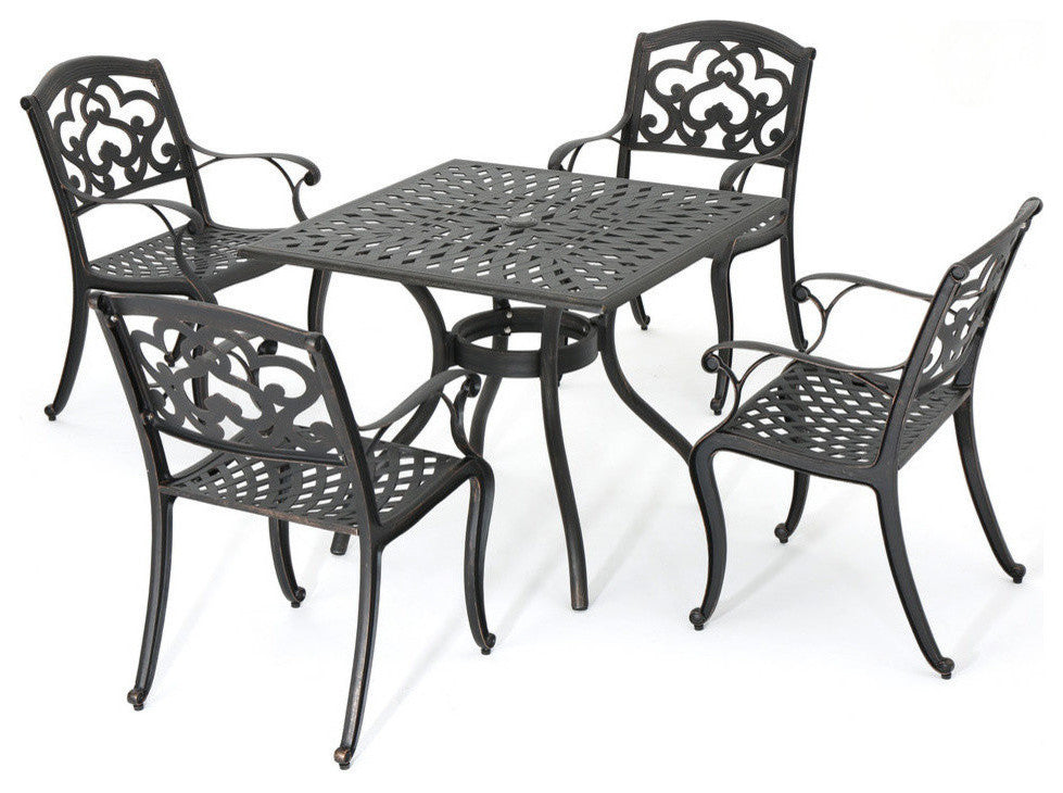 GDF Studio 5-Piece Augusta Outdoor Patina Copper Cast Aluminum Dining Set