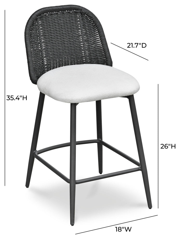 Alexa Rattan Performance Fabric Outdoor Stool, Black, Counter Stool