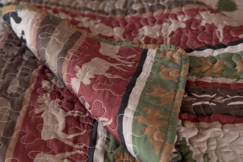 Cabin and Lodge Stripe Rustic Quilt Set, Twin