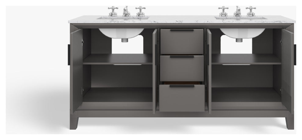 The Ezra Bathroom Vanity, Cashmere Gray, 72", Double Sink, Freestanding