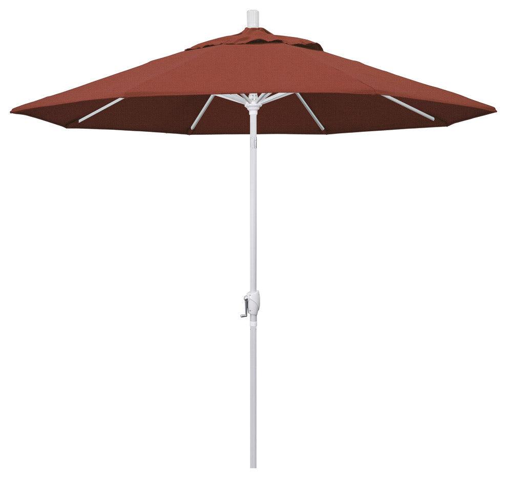 9' Matted White Push-Button Tilt Crank Aluminum Umbrella, Terracotta Olefin