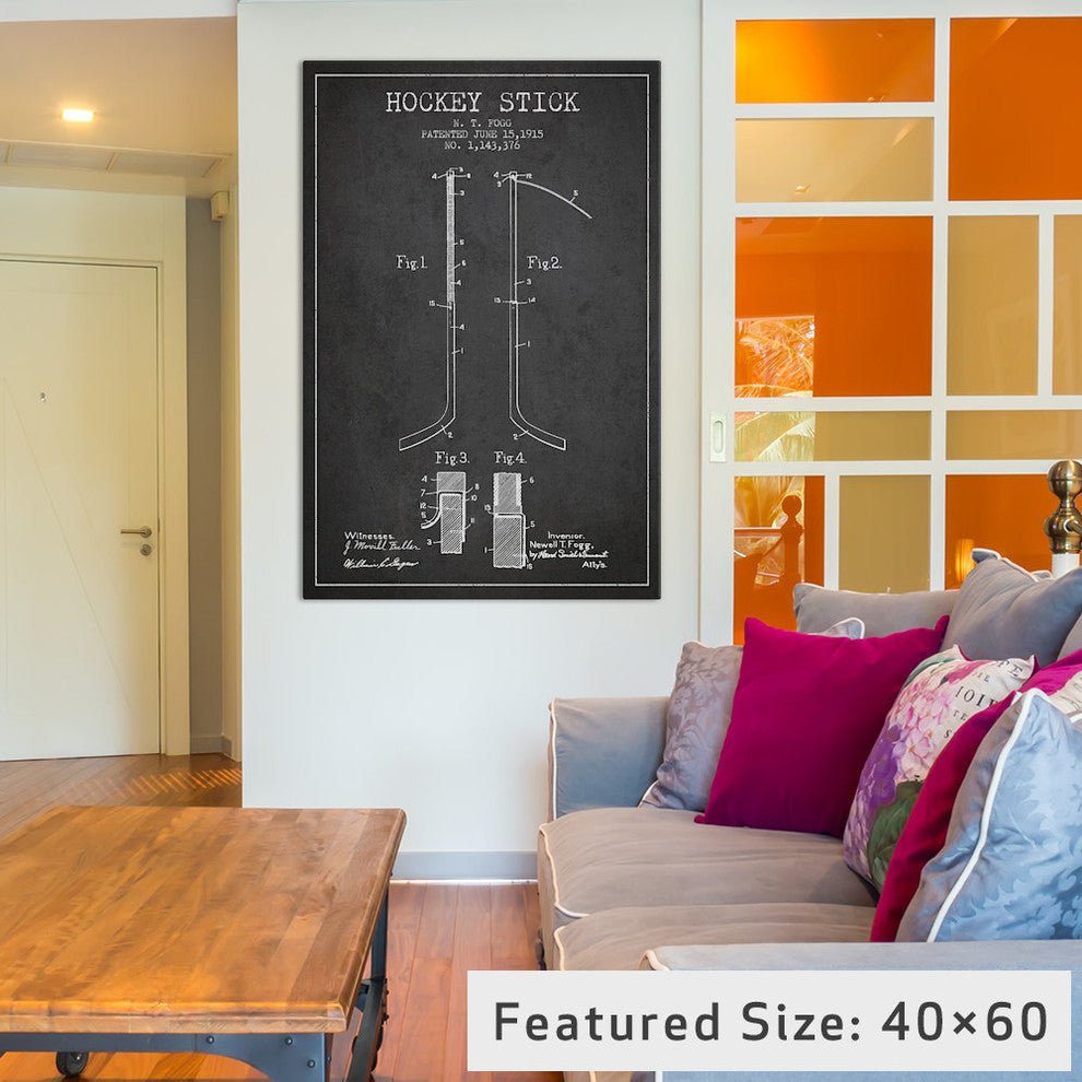 "Hockey Stick Charcoal Patent Blueprint" by Aged Pixel, 26x18x1.5