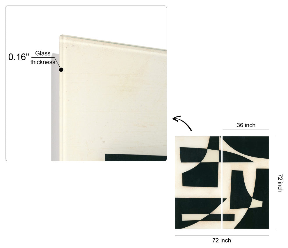 "Onyx Cutout" Oversized 72"x36" Frameless Reverse Printed Tempered Art Glass Set