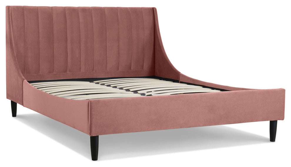 Aspen Modern Vertical Tufted Upholstered Platform Bed, Ash Rose Velvet, Queen