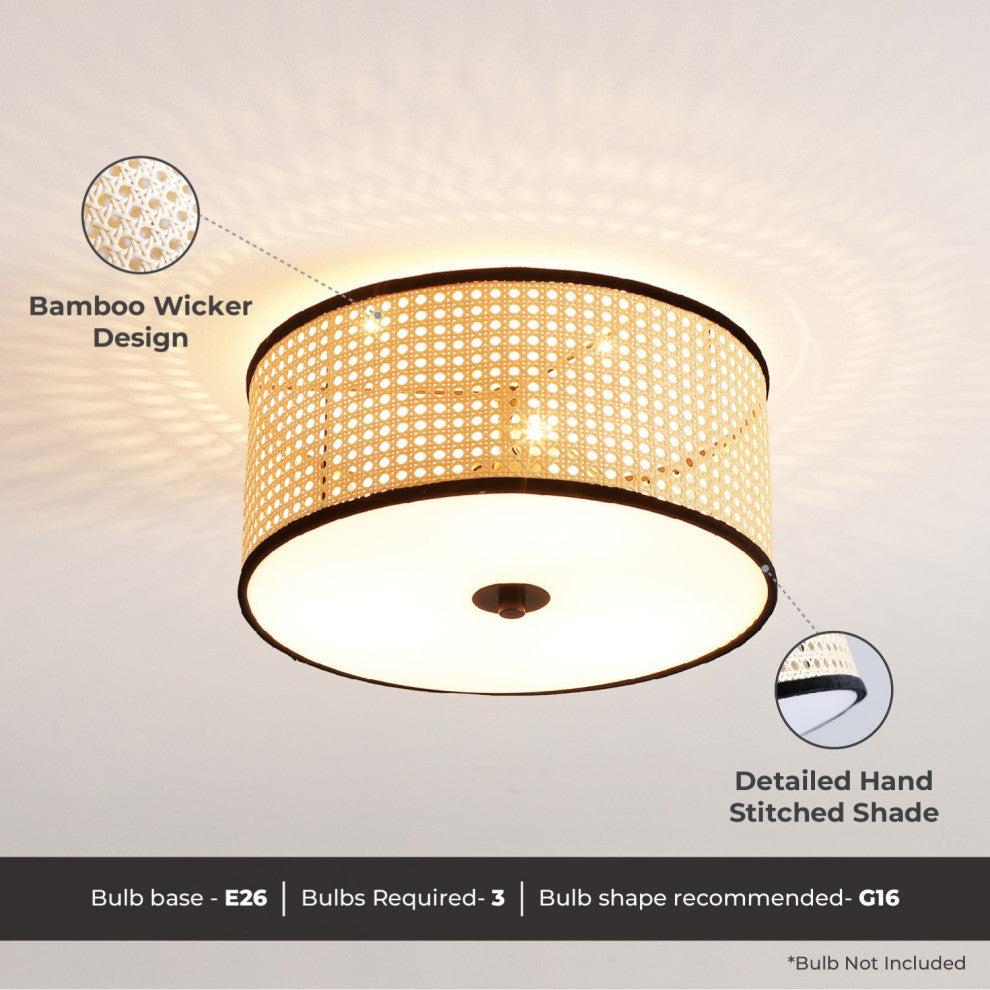 Vidalite Nakuv Rattan And Velvet Flush Mount Lamp