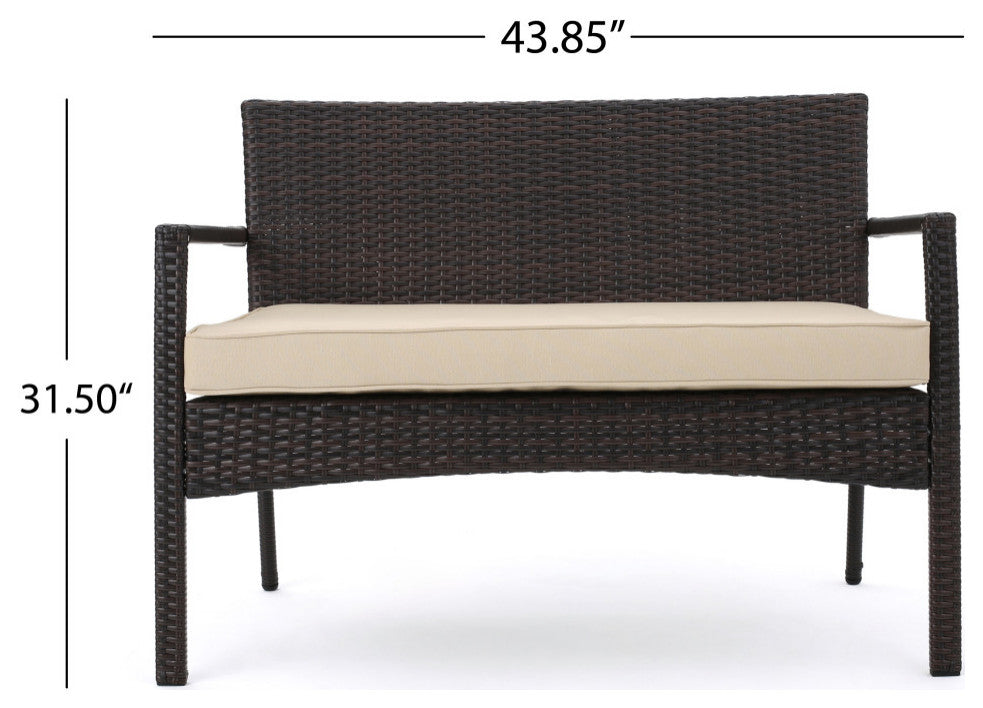 GDF Studio 4-Piece Tahiti Outdoor Wicker Chat, Dark Cream Water Resista Set