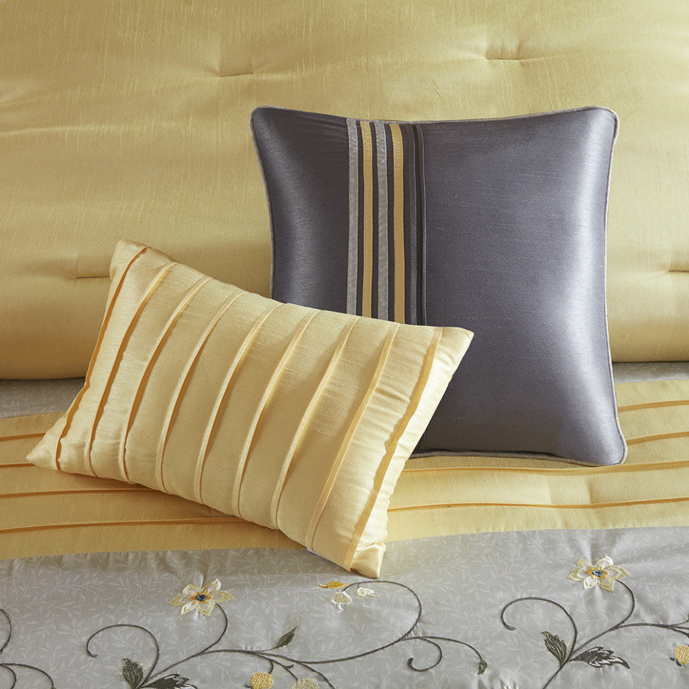 Madison Park Serene Embroidered 7 Piece Comforter Set, Yellow