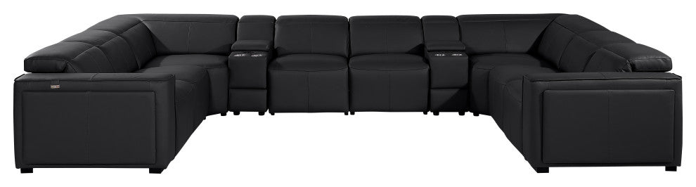 Niccolo Italian Leather 10-Piece U-Shaped 4 Power Reclining Sectional, Black