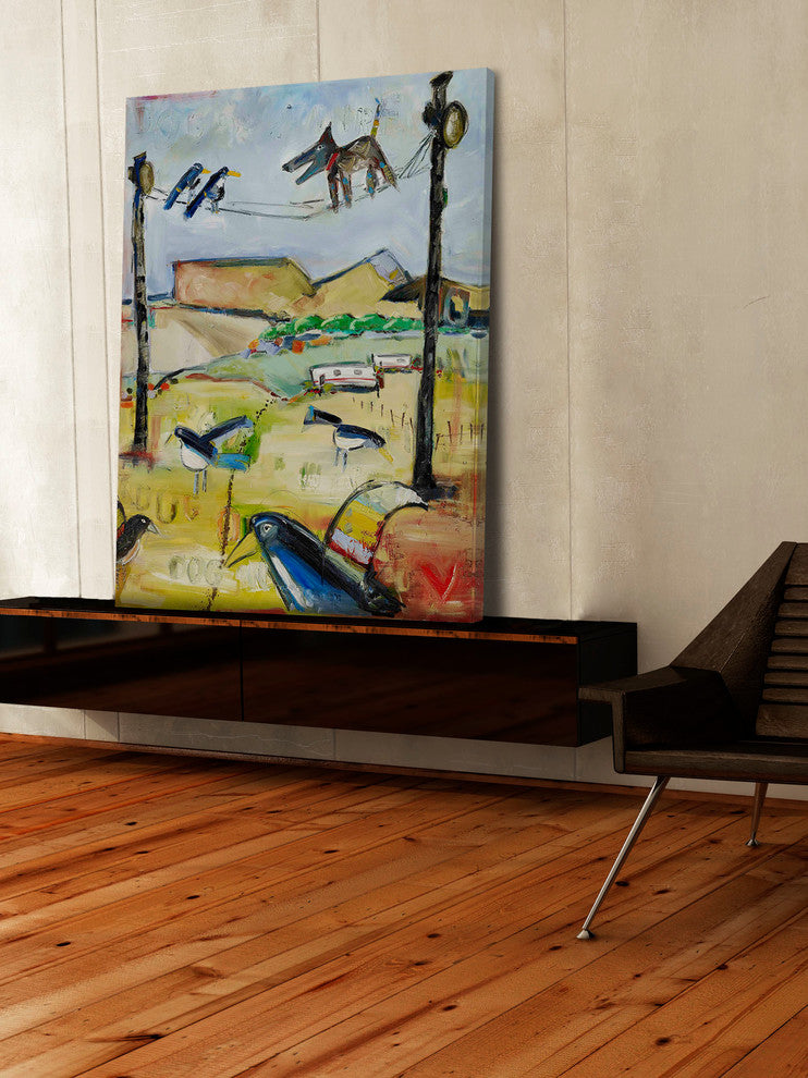 "Dog on Wire" Painting Print on Canvas by Tori Campisi