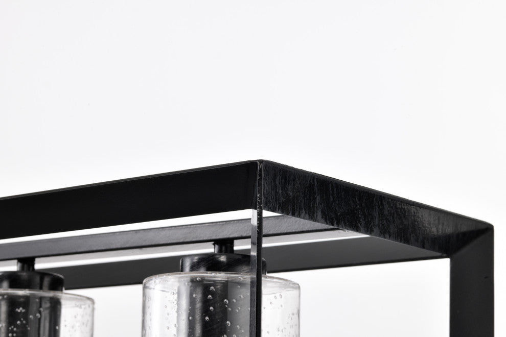 5-Light Antique Black Rectangular Kitchen Island Chandelier With Glass Shades