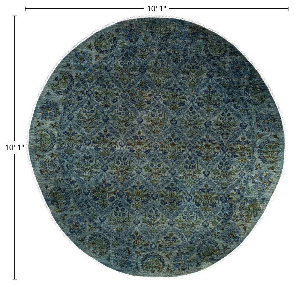 Overdyed One-of-a-Kind Hand-Knotted Area Rug Green, 10' 1" x 10' 1"