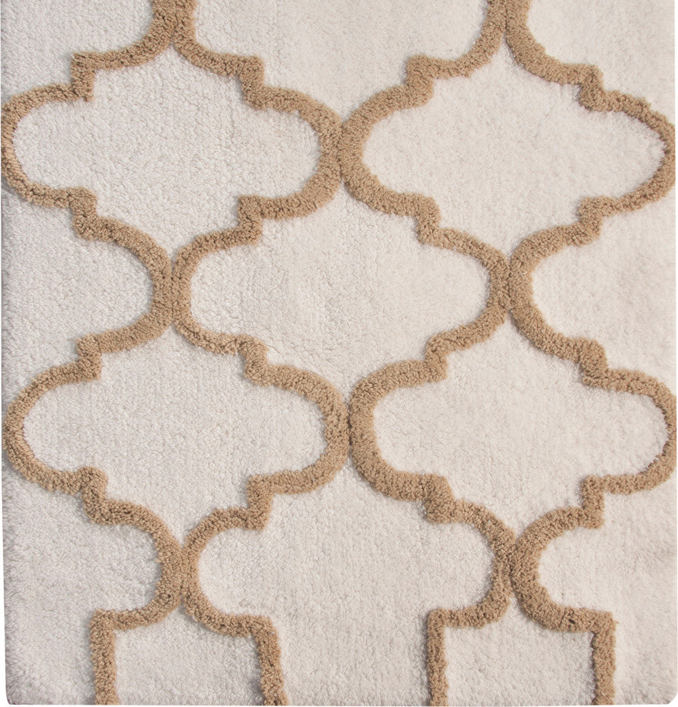 GSF 180 Geomatrics Cotton Bath Rug, 2-Piece Set, Beige, 24"x17"/34"x21"