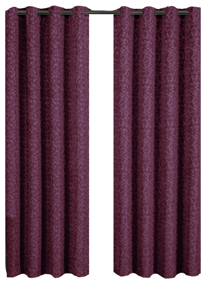 Fiorela 2PC Jacquard Grommet Curtains, Burgundy, 54"x96", Single
