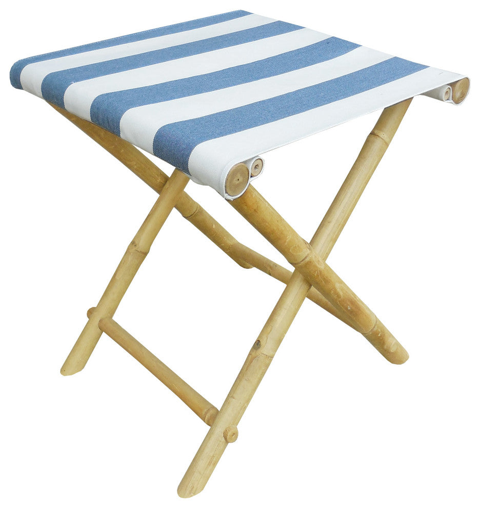 Foldable Bamboo Stool, Navy and White Stripes