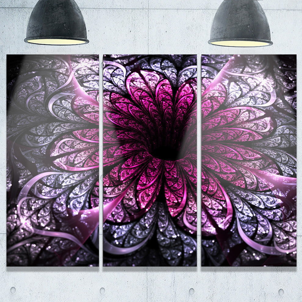 "Dark Purple Fractal Flower Digital" Metal Wall Art, 3 Panels, 36"x28"