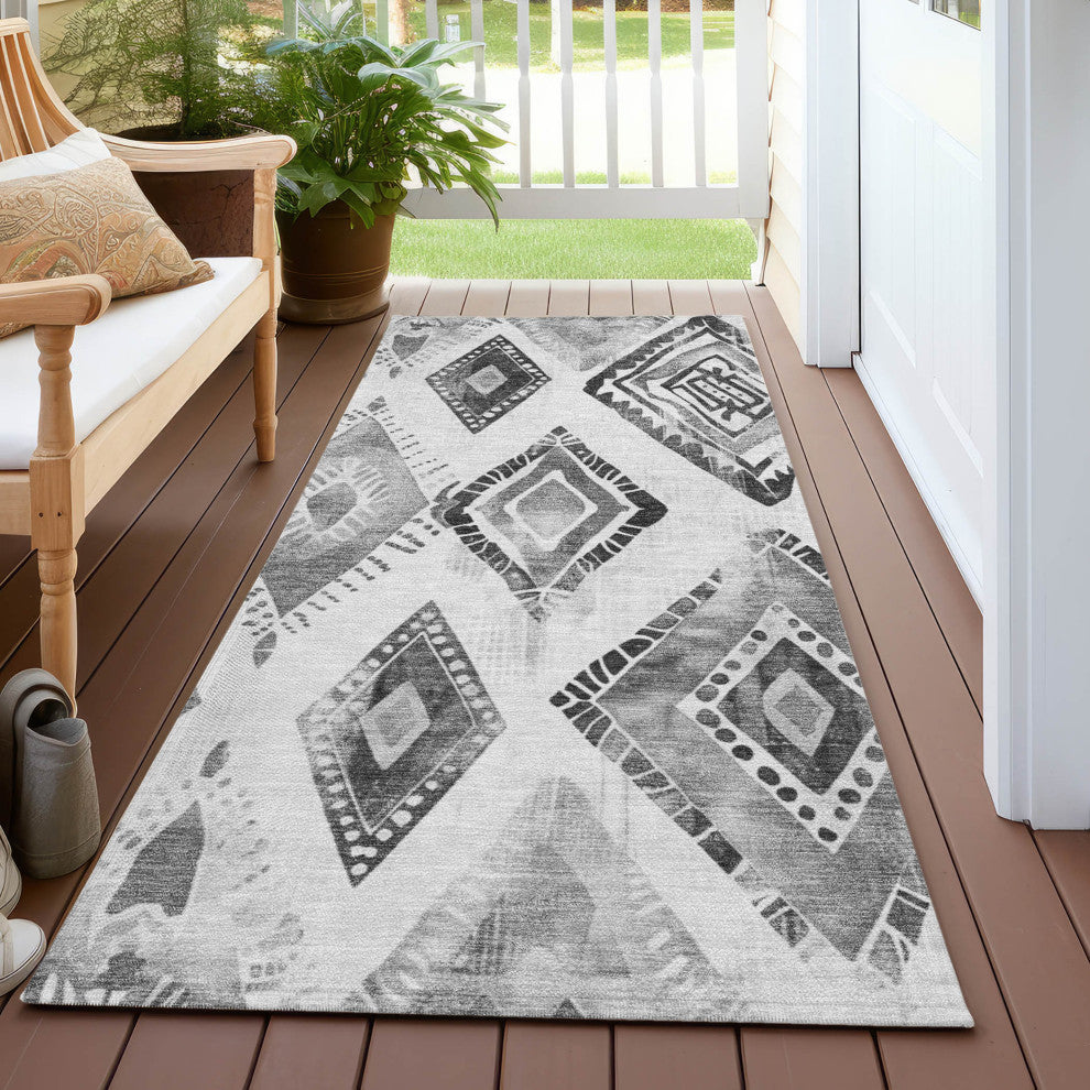Machine Washable Indoor/Outdoor Chantille ACN1861 Gray 2'3" x 7'6" Runner Rug