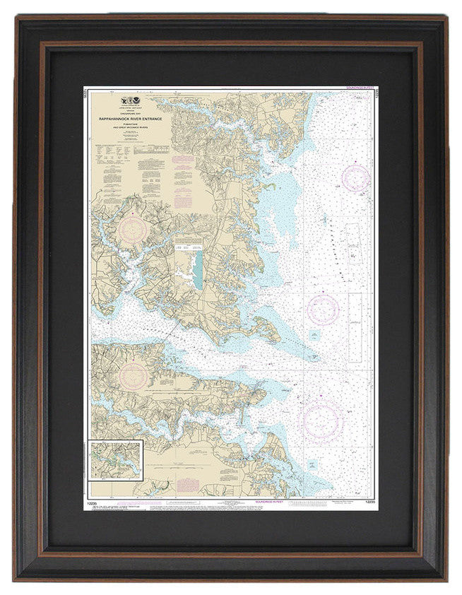 Poster Size Framed Nautical Chart; Chesapeake Bay, Rappahannock & Wicomico