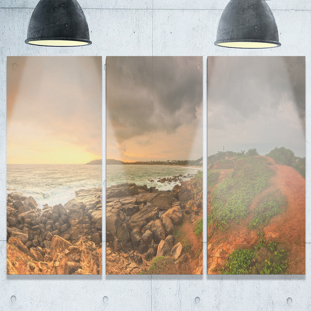 "Rocky Romantic Sri Lanka Beach" Metal Wall Art, 3 Panels, 36"x28"