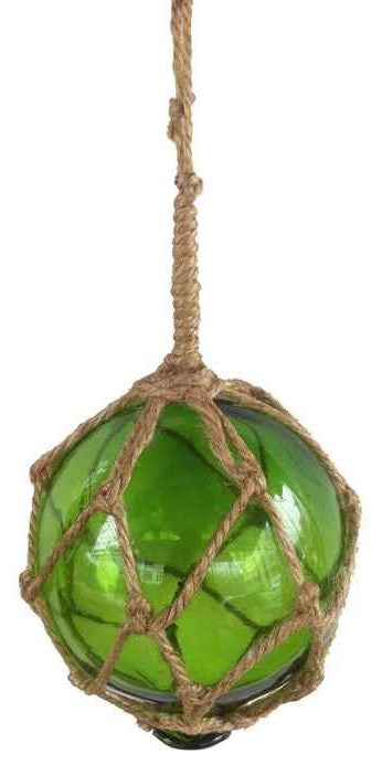 Green Japanese Glass Ball Fishing Float With Brown Netting Decoration 4''