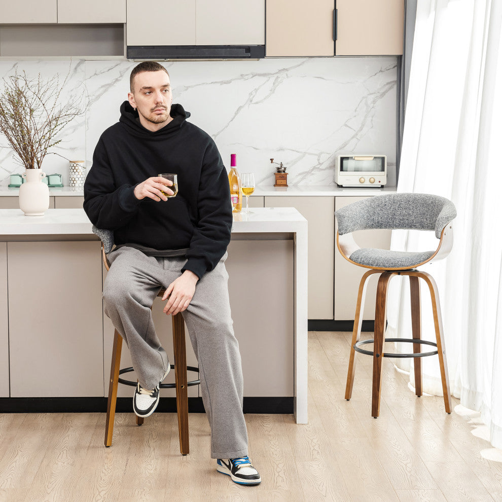 Set of 2 Mid-century Modern Walnut Swivel Bar Stool