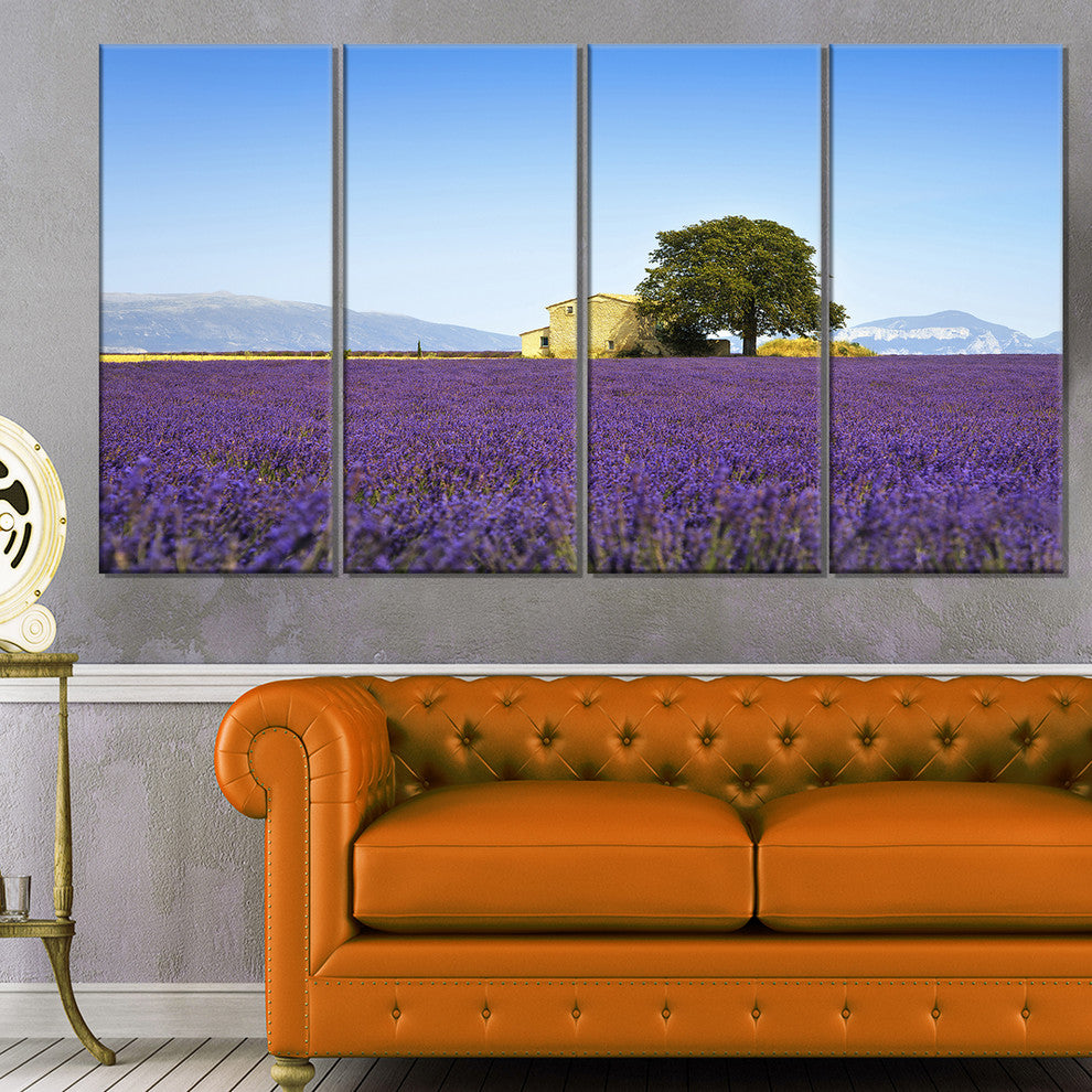"Lavender Flowers Blooming Field" Landscape Wall Art Print, 4 Panels, 48"x28"