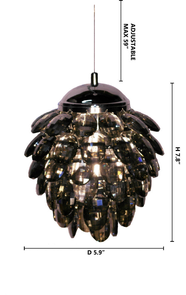 Crystal Pineapple Single Pendant Light, Smoke