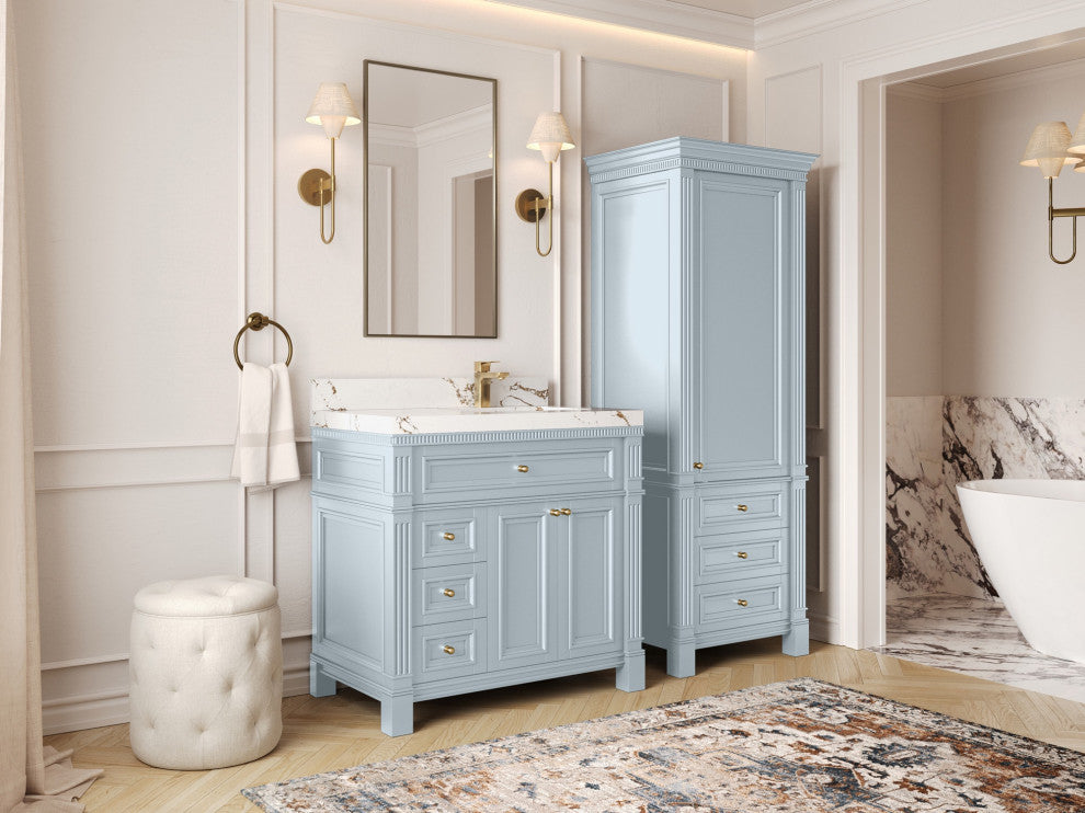 Paris 36" Right Offset Bathroom Vanity, Blue Heather 2" Empira Quartz