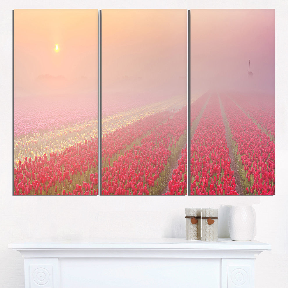 "Sunrise Over Rows of Tulips" Metal Wall Art, 3 Panels, 36"x28"