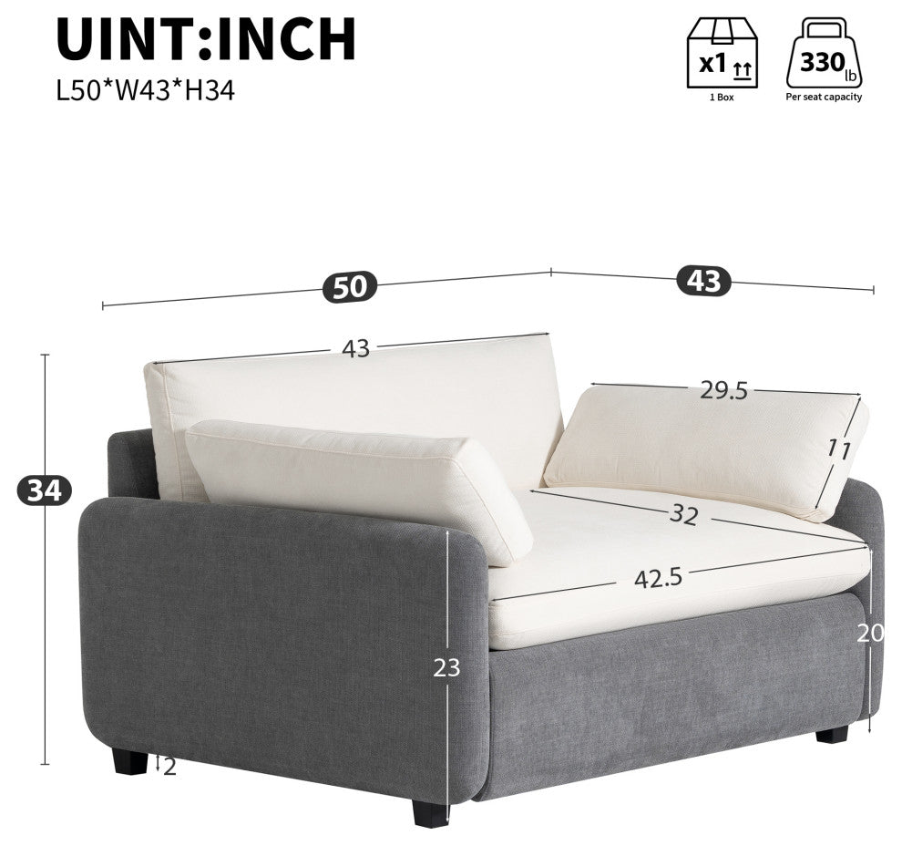GDF Studio Oversized Chenille Upholstered Accent Armchair With Pillows, Gray