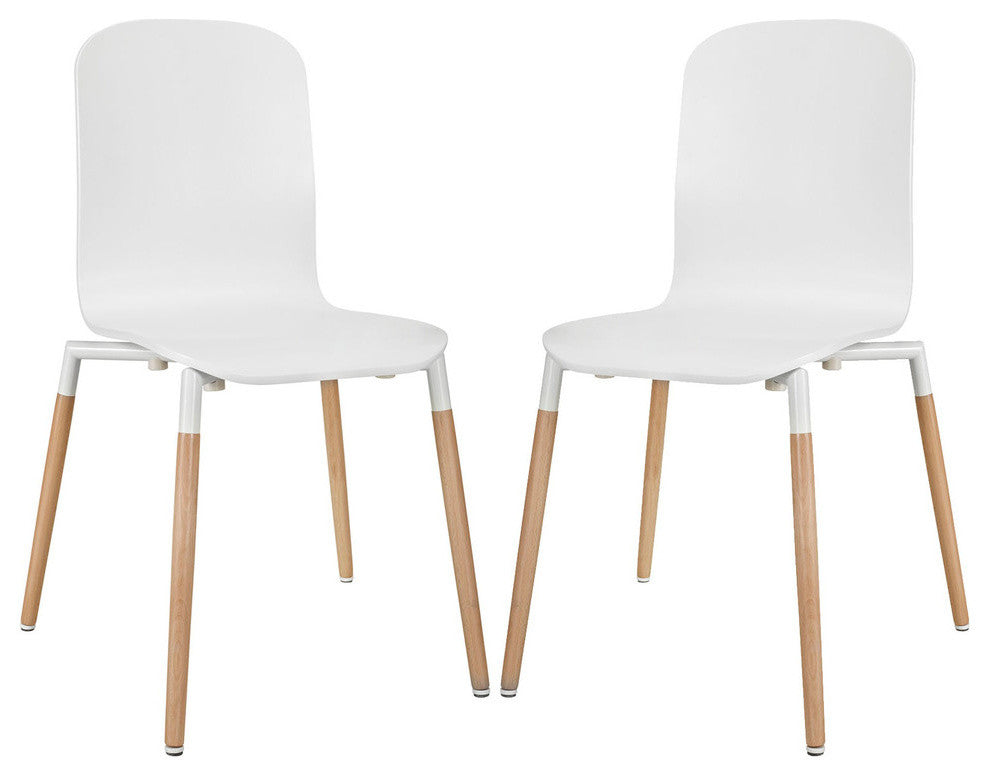 Modern Contemporary Kitchen Wood Dining Chairs Set of 2 White