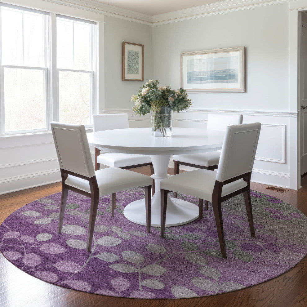 Machine Washable Indoor/Outdoor Chantille ACN1900 Purple 8' x 8' Round Rug