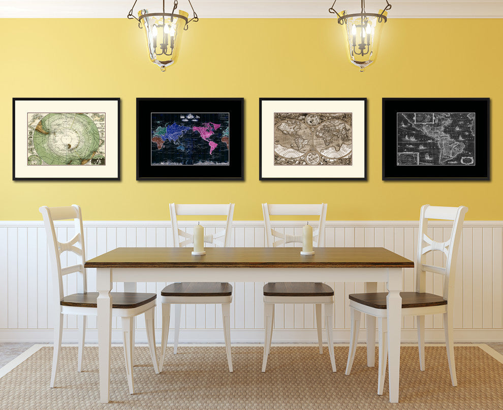 Antarctica, South Pole Vintage Map Print On Canvas With Picture Frame 16" X 21"